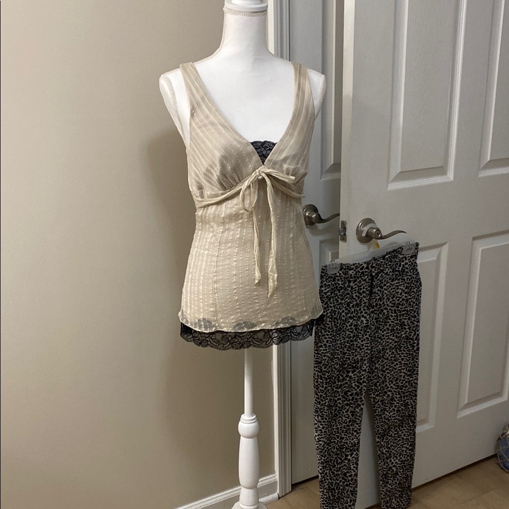 Petite WHBM Cream Sleeve less Tank Top with Lace and Petite BR Cheetah Pants
